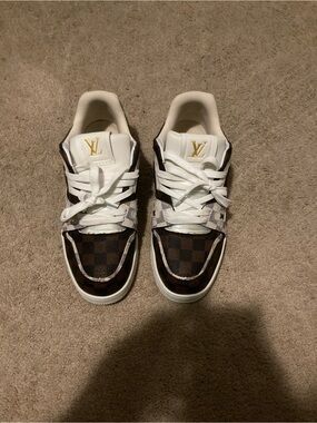 Trainers Men’s Low-Top Sneakers in White and Brown Damier